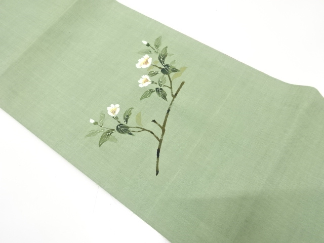 未使用品　綿紬　枝桜模様　袋帯